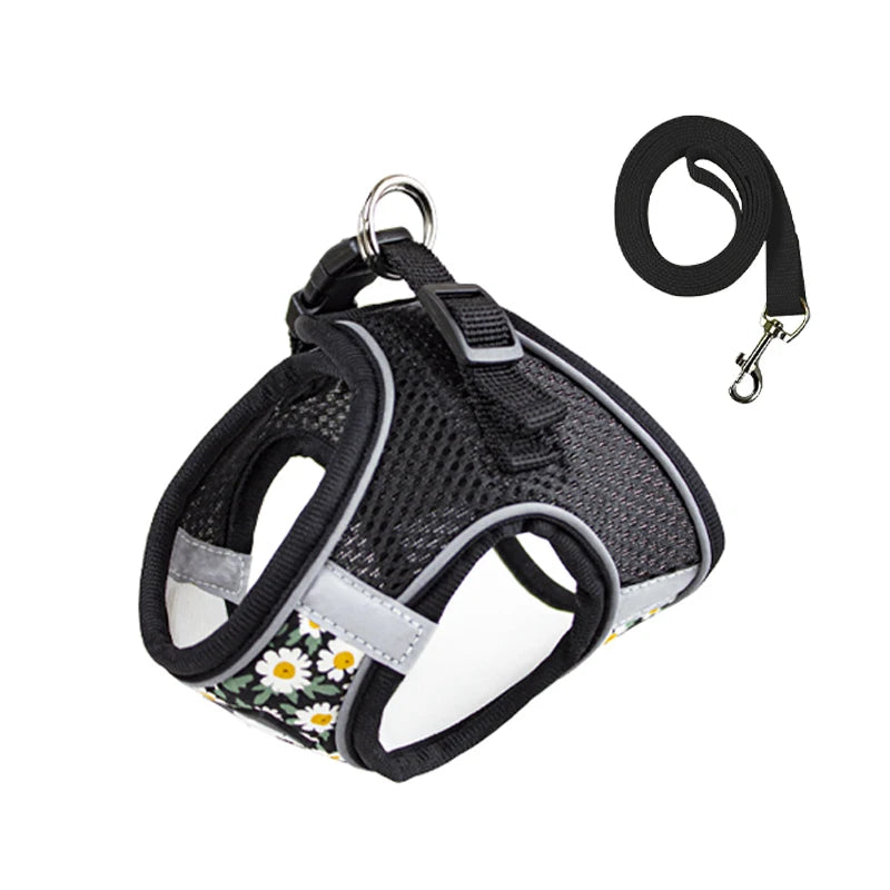 Floral Pet Harness and Leash Set - Reflective Anti-Escape for Dog&Cat