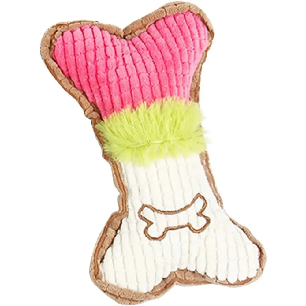 1pc Plush Bone Dog Squeaky Chew Toy for Small & Medium Breed Puppies