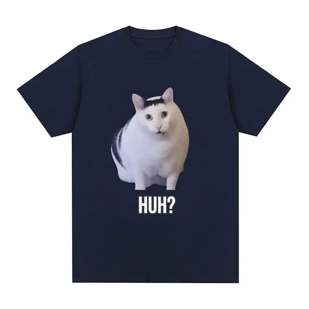 Cat Saying Huh? Funny Meme T-Shirt - 100% Cotton Oversized Tee