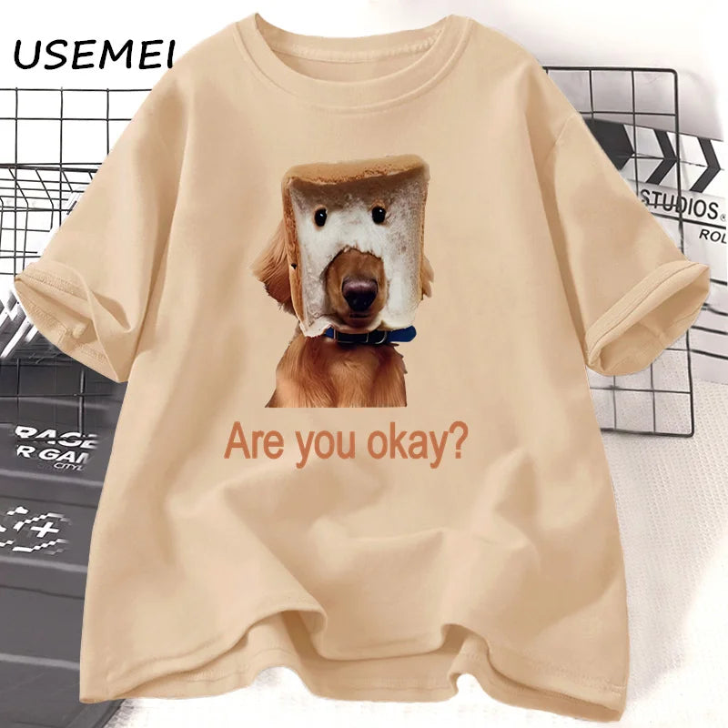 Funny Bread Dog Cat T-Shirt for Couples – Cotton Summer Graphic Tee for Men & Women