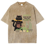 Load image into Gallery viewer, Fresh Flower Black Cat Print T-Shirt - Pure Cotton Unisex Summer Tee
