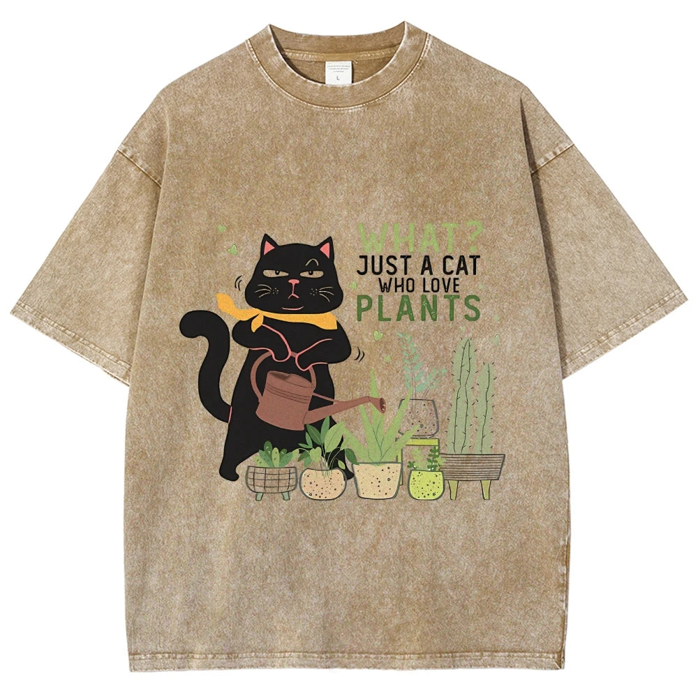 Fresh Flower Black Cat Print T-Shirt - Pure Cotton Unisex Summer Tee