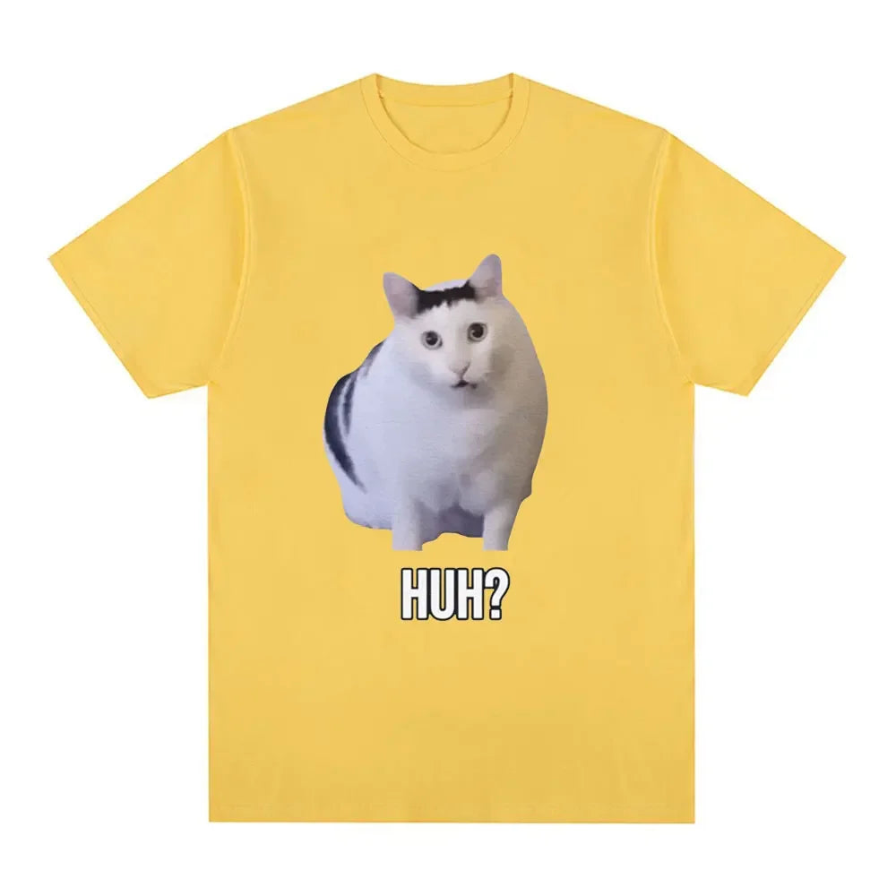 Cat Saying Huh? Funny Meme T-Shirt - 100% Cotton Oversized Tee