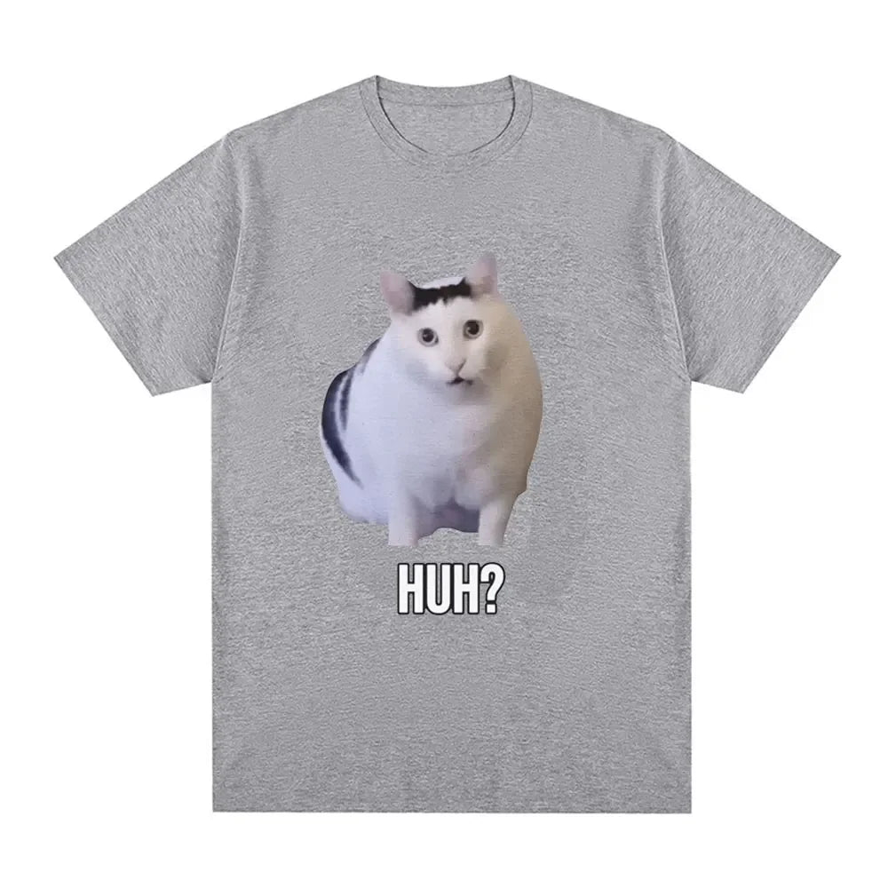 Cat Saying Huh? Funny Meme T-Shirt - 100% Cotton Oversized Tee