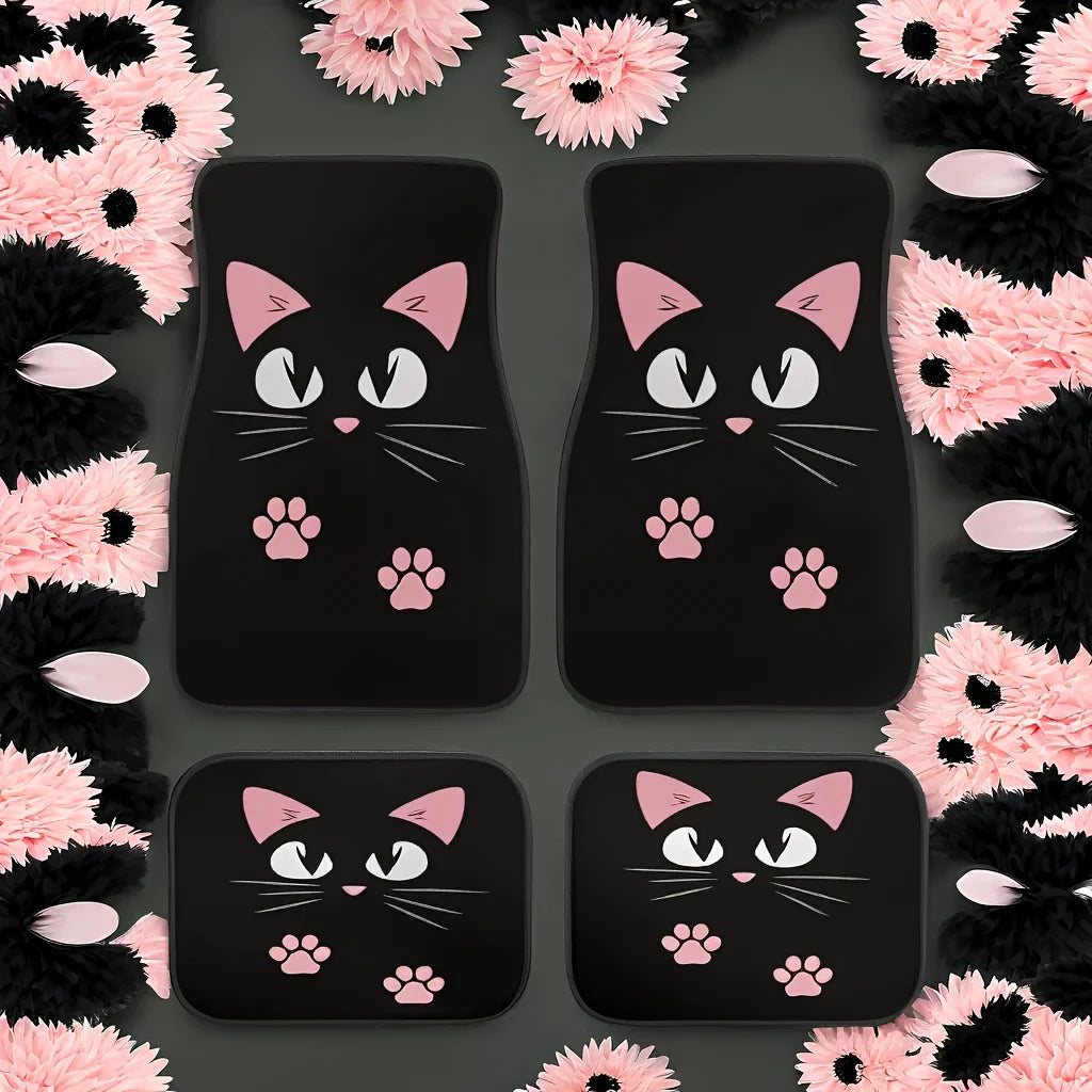 Car Anti-Skid Mats - Cute Cartoon Cat Printed Floor Mats Set
