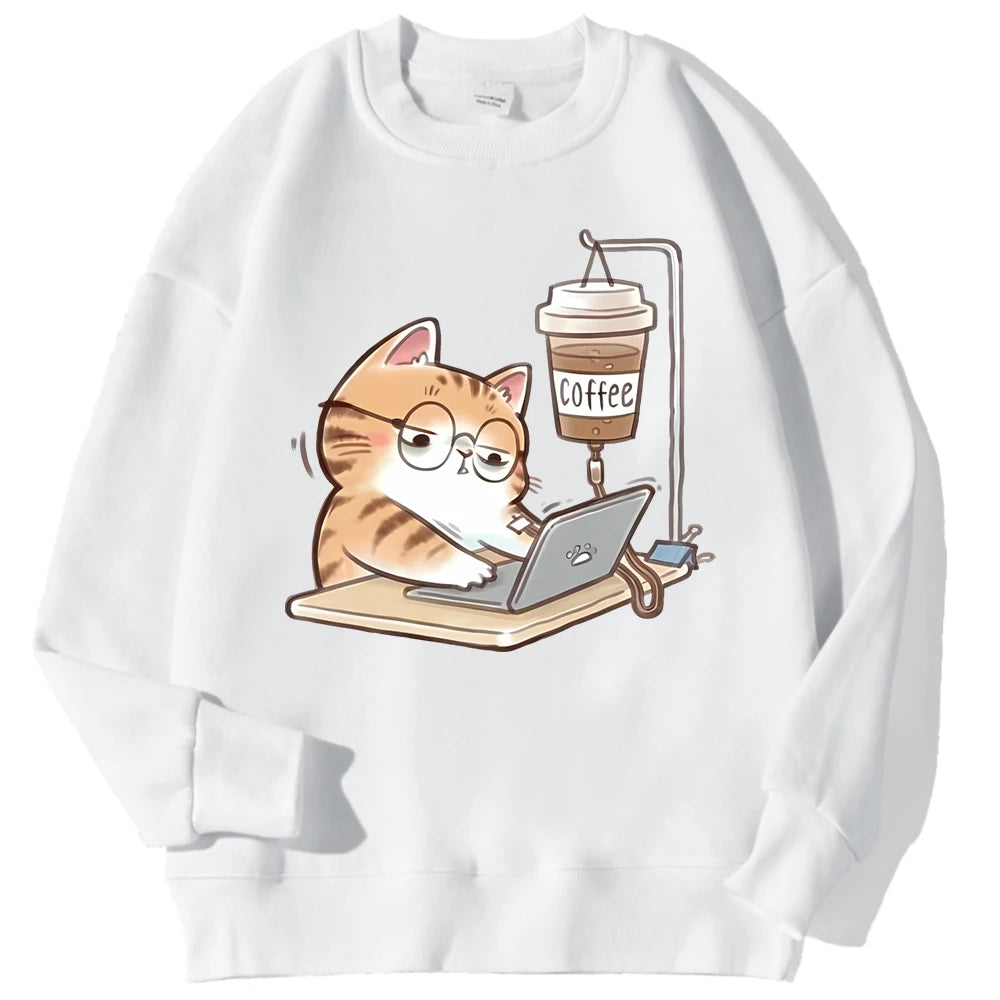 Work Cats Coffee Hoodie - Loose Comfortable Fleece Hoodie for Women Men