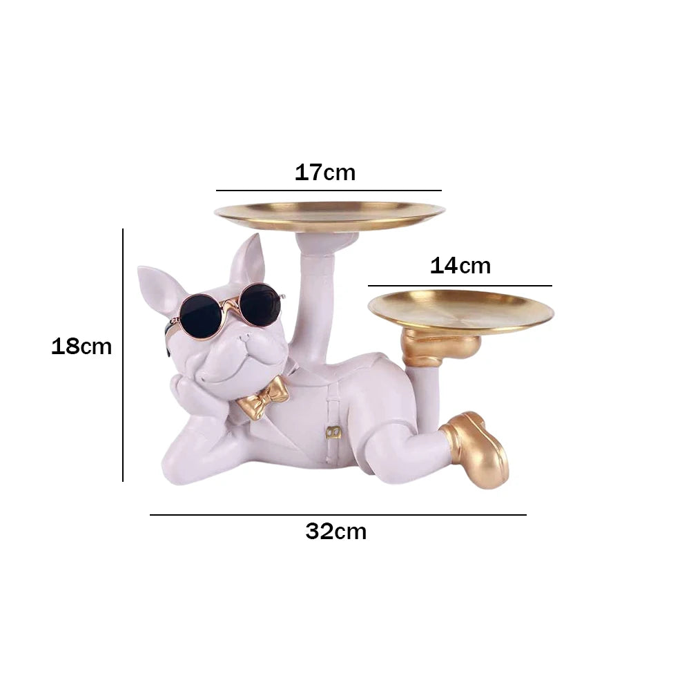 Bulldog Table Sculpture - Resin Decor with Pallet for Home Living Room