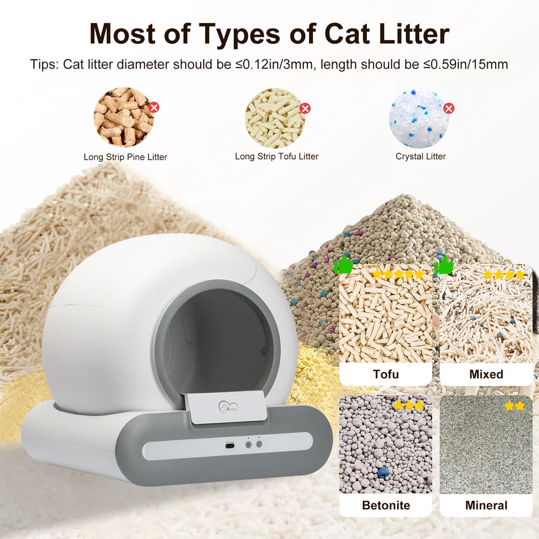 DOEL 65L Self-Cleaning Litter Box - App Control, 2.4G WiFi + Mat