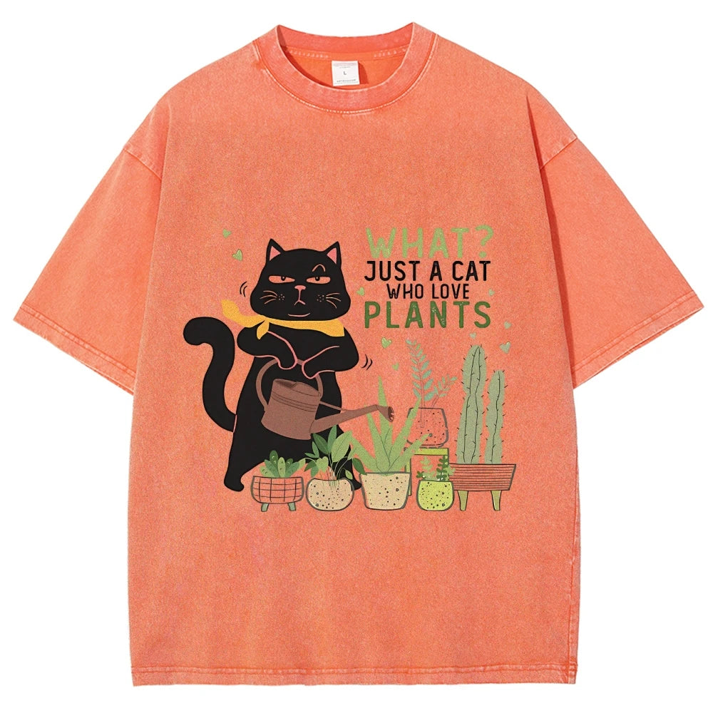 Fresh Flower Black Cat Print T-Shirt - Pure Cotton Unisex Summer Tee