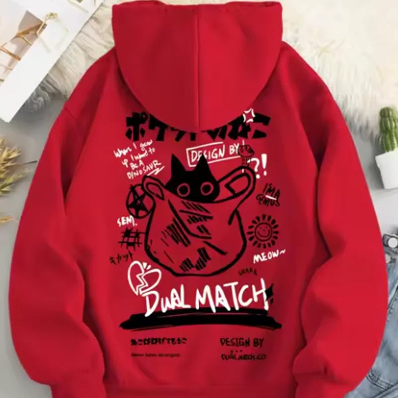 Cute Cat Cartoon Sweatshirt - Women's Harajuku Hooded Hoodie