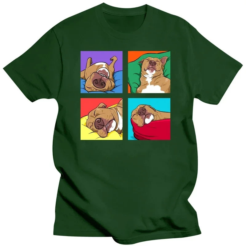Funny Pitbull Lazy Dog Lover T-Shirt Cotton Graphic Streetwear Summer Tee