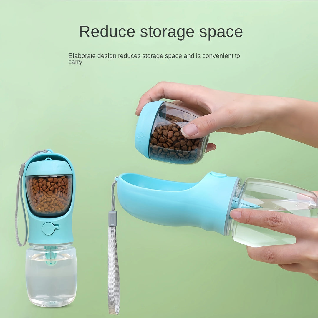 Portable Dog & Cat Water Bottle with Food Storage – Travel Feeder Bowl