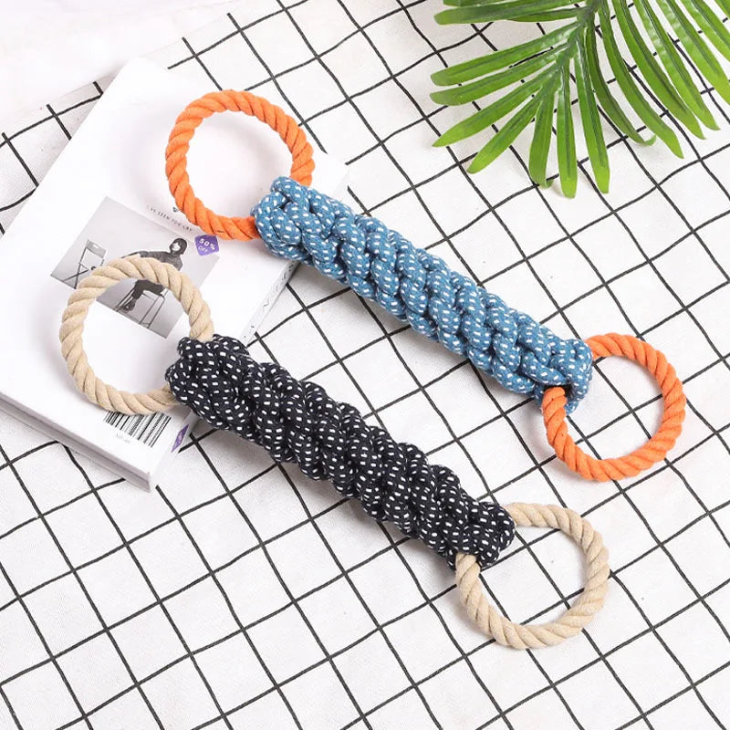 Braided Cotton Rope Dog Toy – Double Ring Chew for Teeth Cleaning