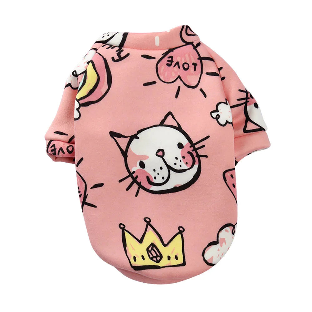 Small Dog Winter Hoodie - Cute Print Costume for Cats & Puppies