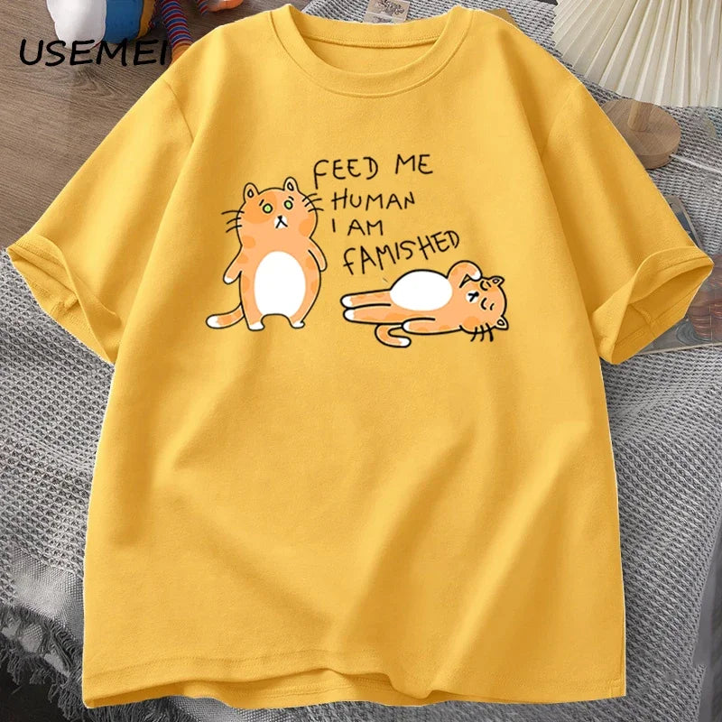 Men/ Women Funny Cat Lovely Print T-Shirt - Summer Cotton Harajuku Tee