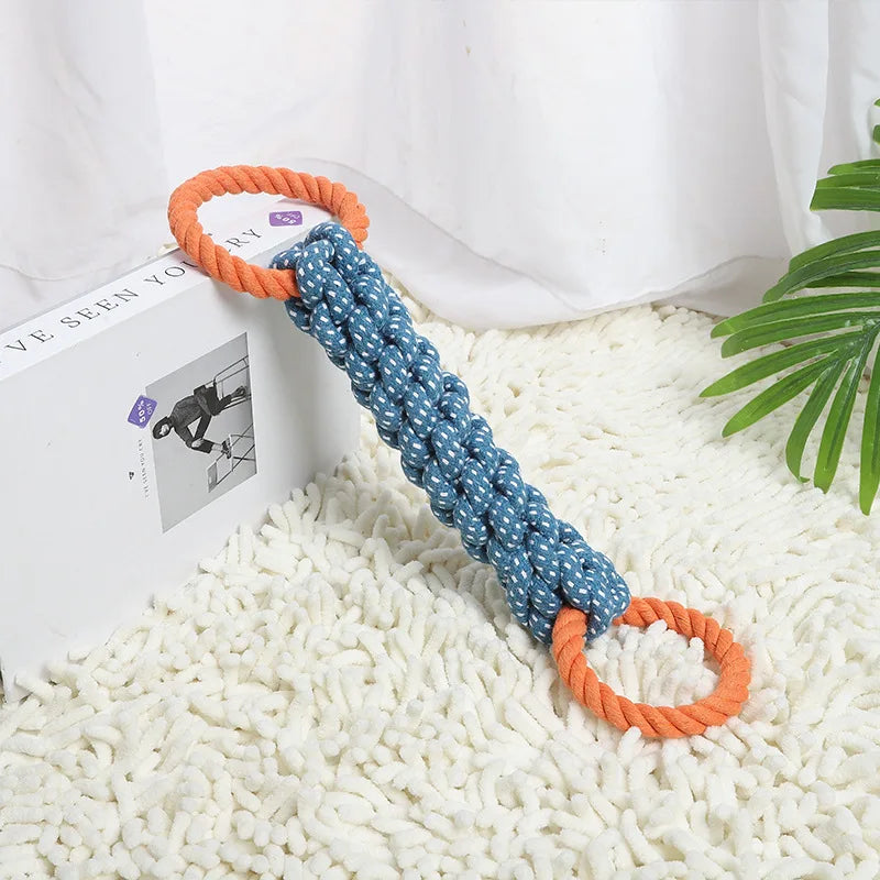 Braided Cotton Rope Dog Toy – Double Ring Chew for Teeth Cleaning