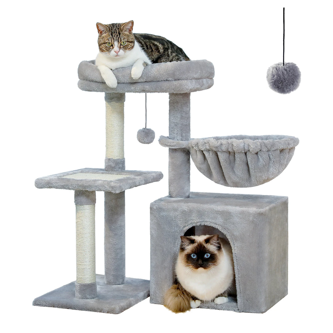 Cat Tree Tower - Scratch Posts, Hammock & Removable Top Perch