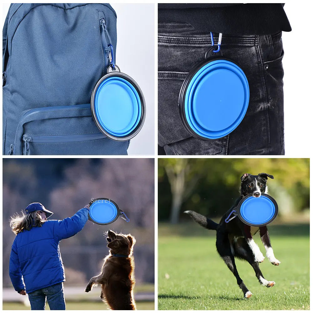 Collapsible Silicone Dog Food & Water Bowl – Portable Folding Pet Bowl with Carabiner