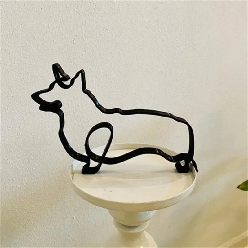 Dog Cat Minimalist Art Sculpture - Modern Metal Home Office Decor