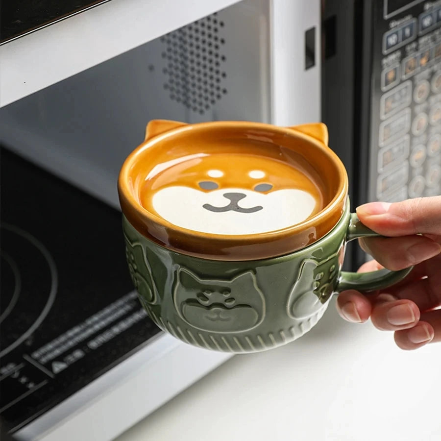 Japanese Cartoon Cat Coffee Mug - Cute Animal Pattern Cup with Lid