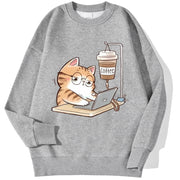 Work Cats Coffee Hoodie - Loose Comfortable Fleece Hoodie for Women Men