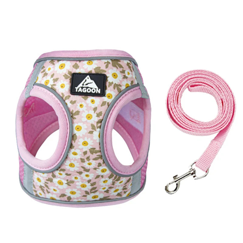 Floral Pet Harness and Leash Set - Reflective Anti-Escape for Dog&Cat