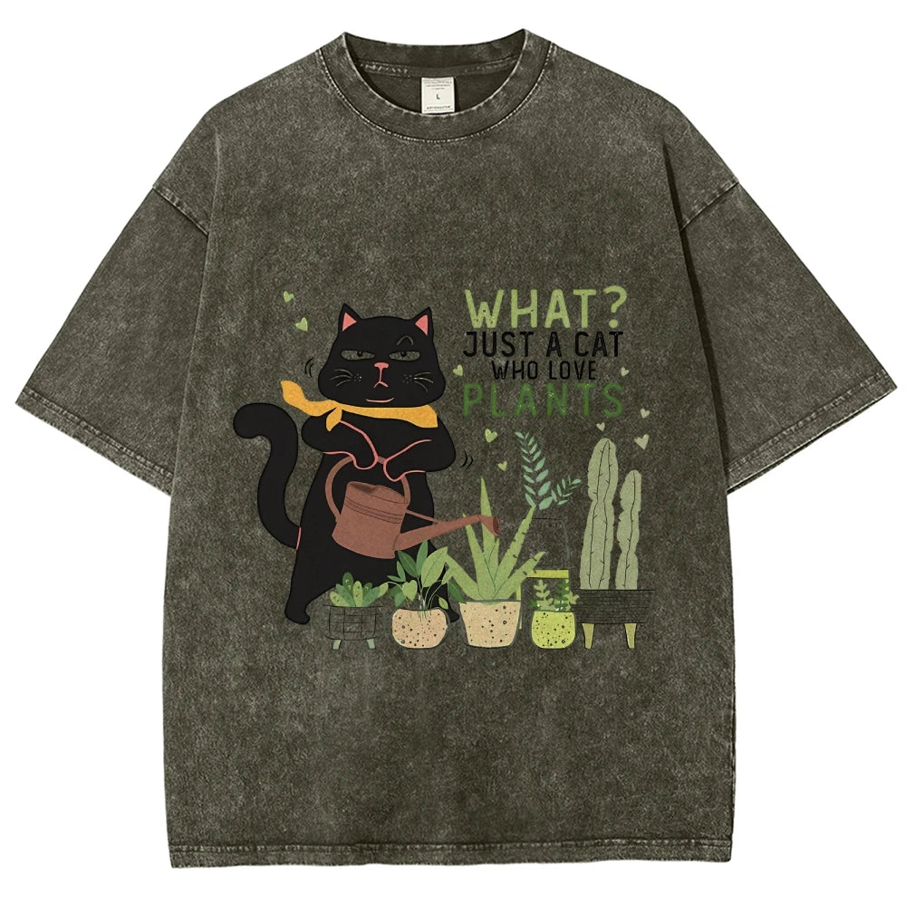 Fresh Flower Black Cat Print T-Shirt - Pure Cotton Unisex Summer Tee