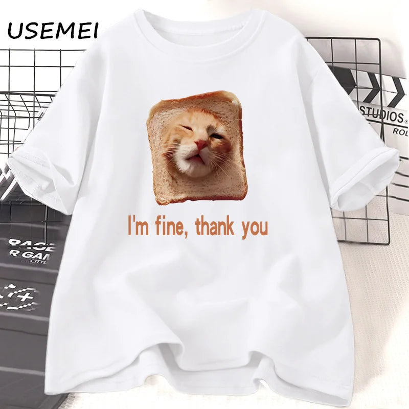 Funny Bread Dog Cat T-Shirt for Couples – Cotton Summer Graphic Tee for Men & Women
