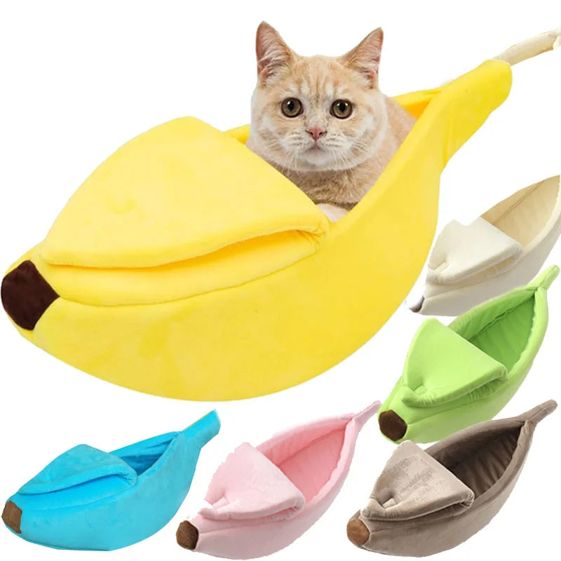 Banana Shaped Pet Bed - Warm Cozy Basket for Dogs & Cats