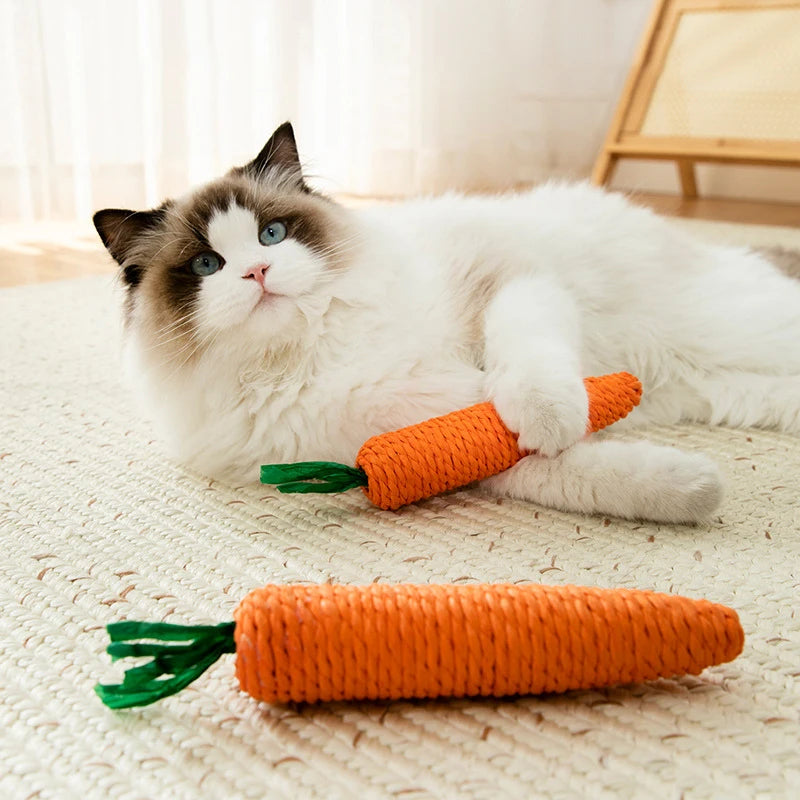 Cat Toy Carrot with Bell — Bite Resistant Rope Chew Toy for Cats & Small Pets