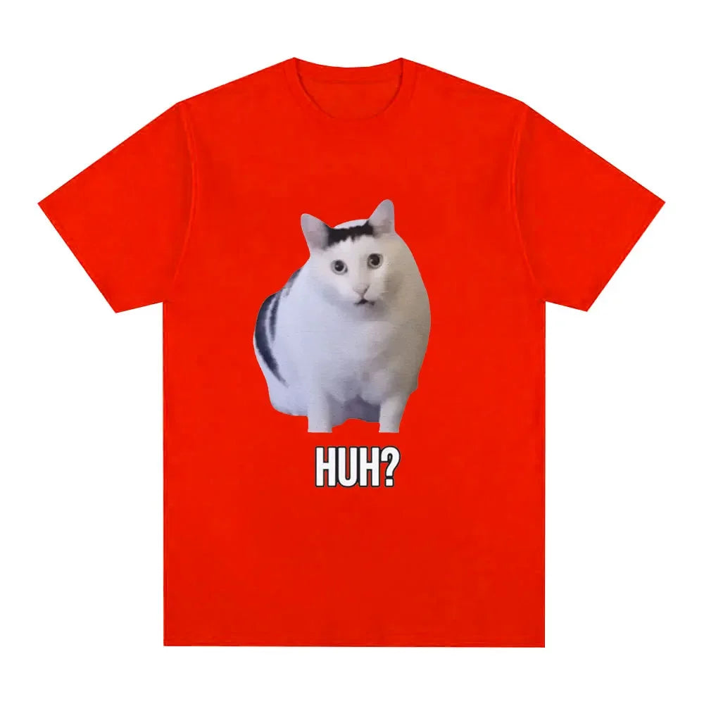 Cat Saying Huh? Funny Meme T-Shirt - 100% Cotton Oversized Tee