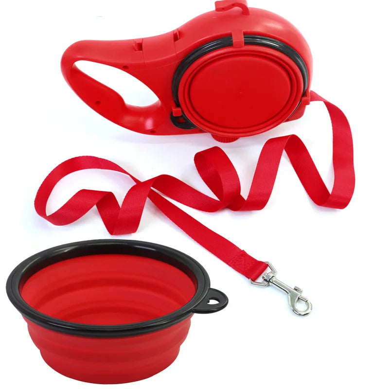 3-in-1 Retractable Dog Leash with Water Bottle & Bowl – Portable Pet Walking Lead