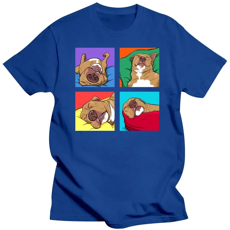 Funny Pitbull Lazy Dog Lover T-Shirt Cotton Graphic Streetwear Summer Tee