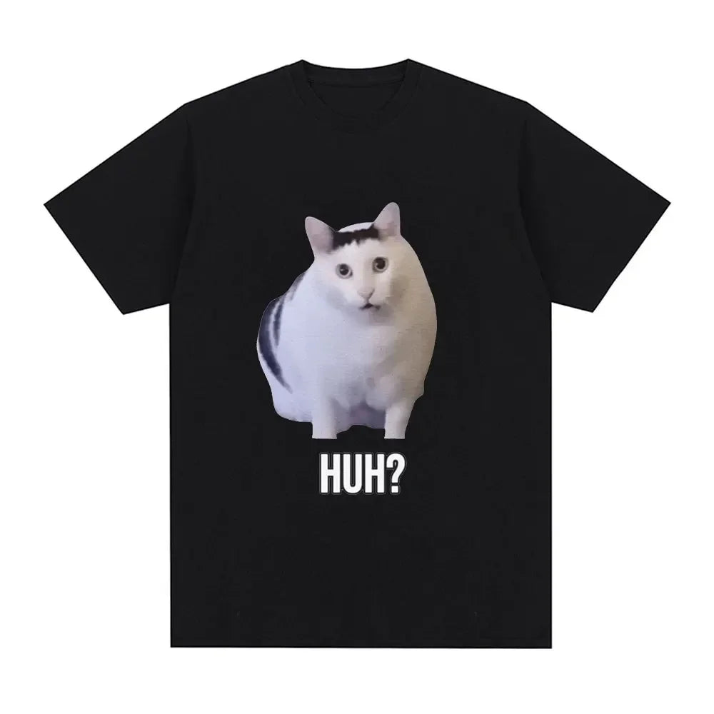 Cat Saying Huh? Funny Meme T-Shirt - 100% Cotton Oversized Tee