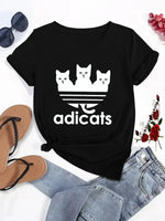 Load image into Gallery viewer, Funny Cat Printed T-Shirt - Women&#39;s Hip Hop Cartoon Street Tee

