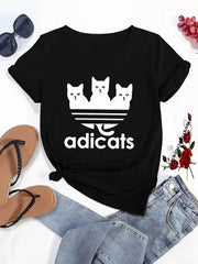 Funny Cat Printed T-Shirt - Women's Hip Hop Cartoon Street Tee