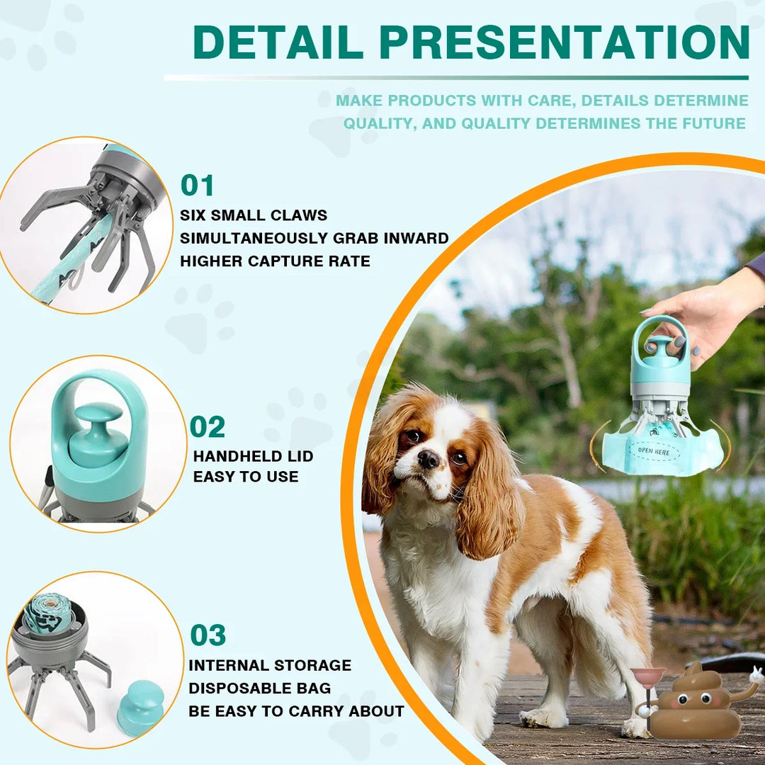 New Dog Pooper Scooper - Portable Pet Waste Pick-up with Bag Dispenser