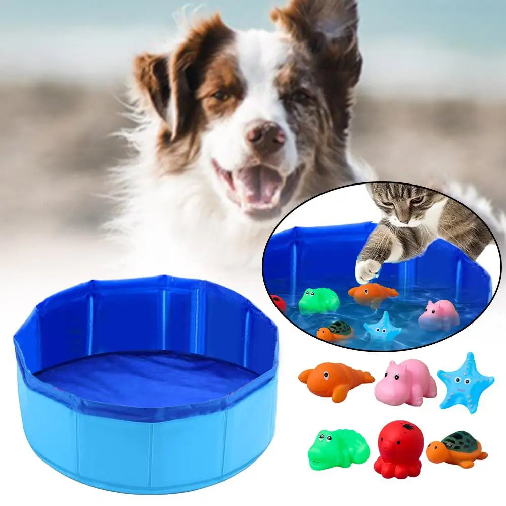 Foldable Dog & Cat Swimming Pool – Interactive Fish Toy & Water Basin