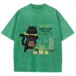 Load image into Gallery viewer, Fresh Flower Black Cat Print T-Shirt - Pure Cotton Unisex Summer Tee
