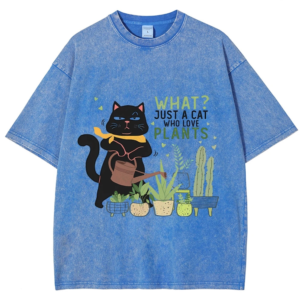 Fresh Flower Black Cat Print T-Shirt - Pure Cotton Unisex Summer Tee