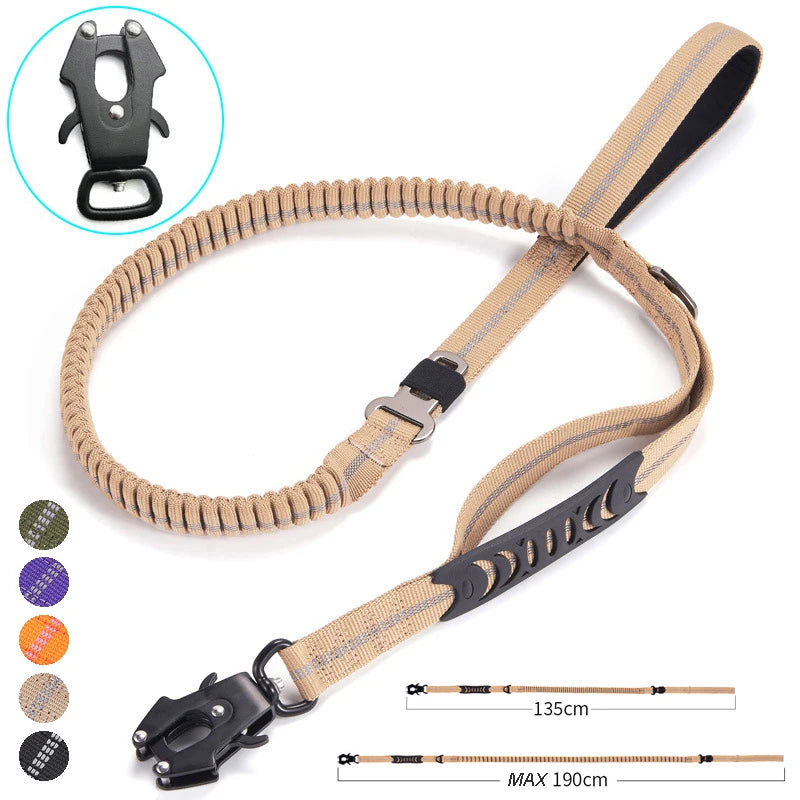 Heavy Duty Tactical Bungee Dog Leash – No Pull, Reflective & Shock Absorbing