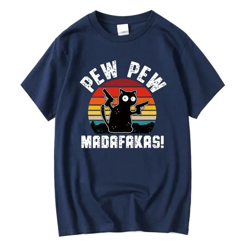 Summer Casual Men's T-Shirt - 100% Cotton Cool Funny Cat Print Tee