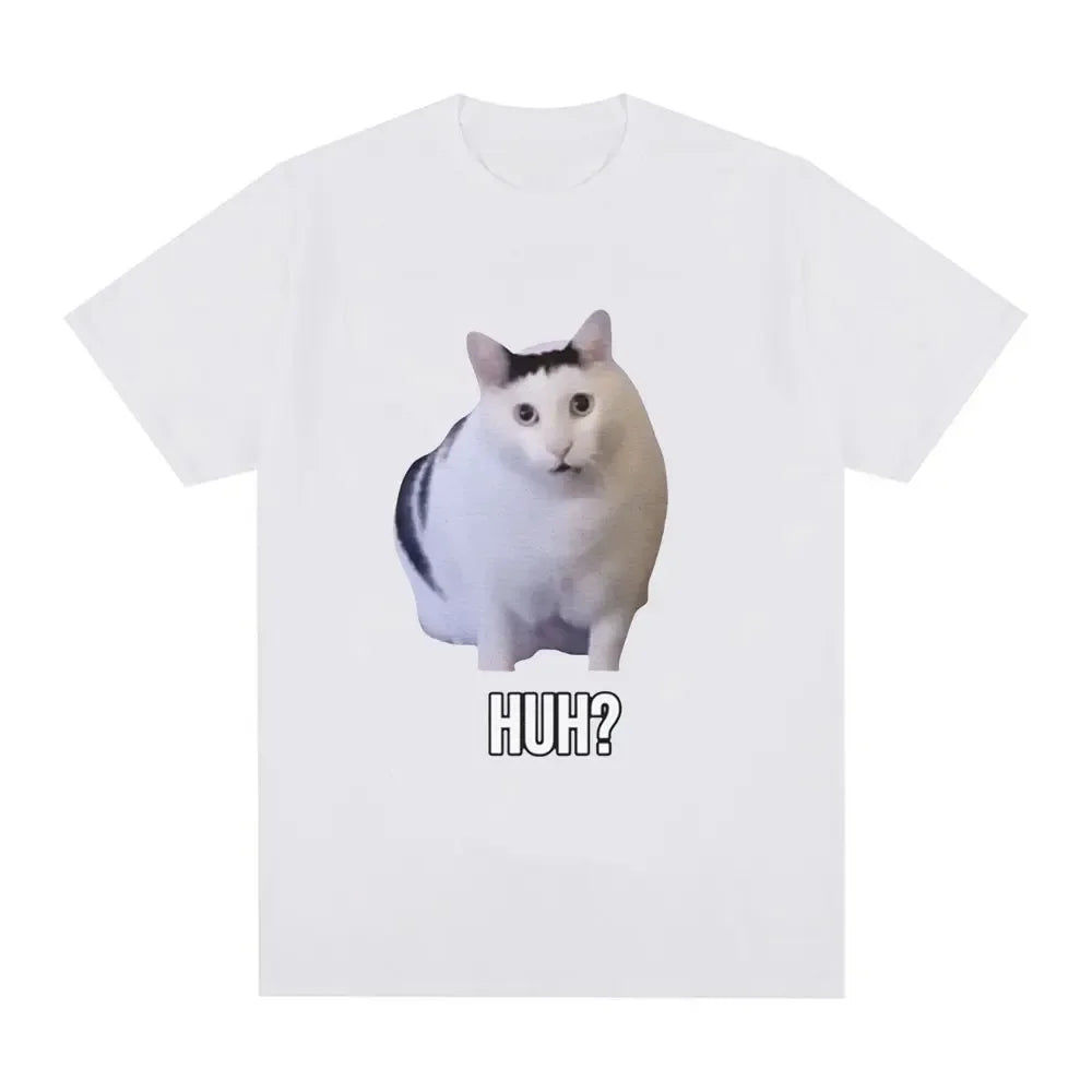 Cat Saying Huh? Funny Meme T-Shirt - 100% Cotton Oversized Tee