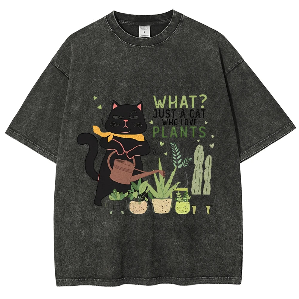 Fresh Flower Black Cat Print T-Shirt - Pure Cotton Unisex Summer Tee