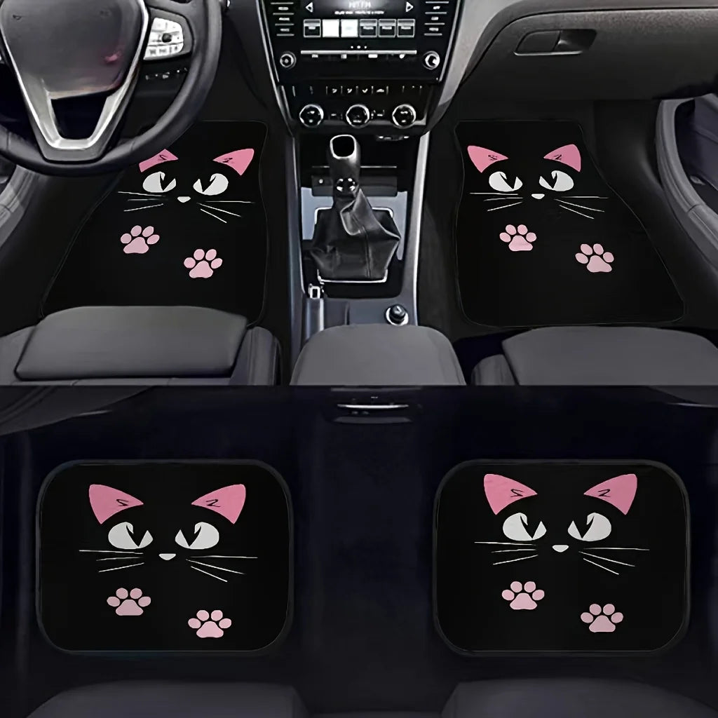 Car Anti-Skid Mats - Cute Cartoon Cat Printed Floor Mats Set