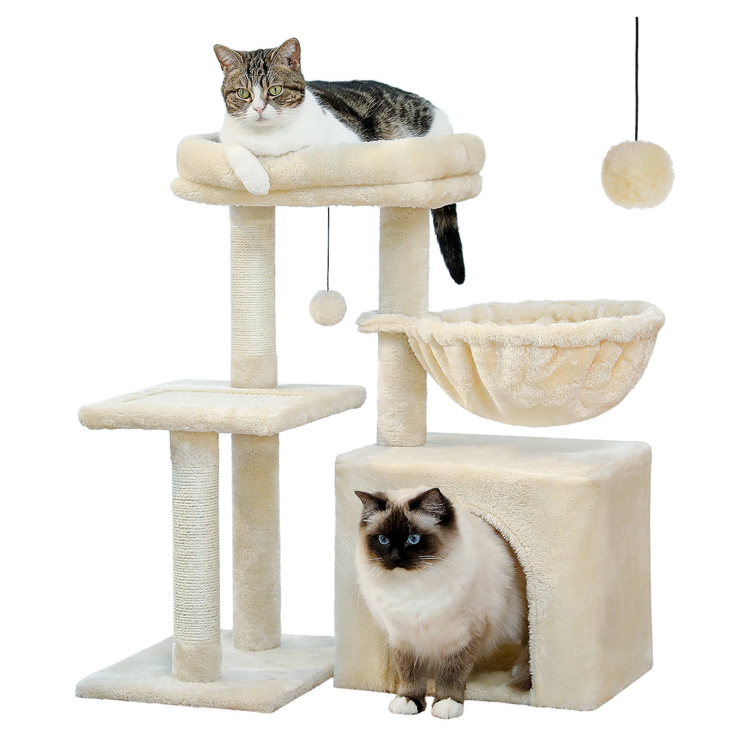 Cat Tree Tower - Scratch Posts, Hammock & Removable Top Perch