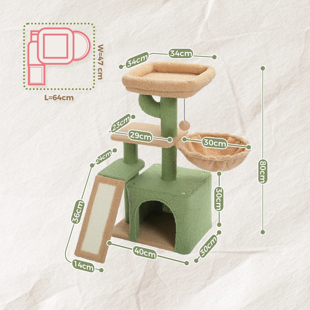 Cat Tree Tower - Scratch Posts, Hammock & Removable Top Perch