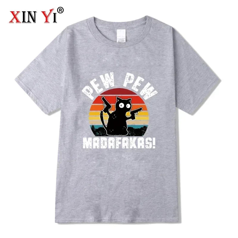 Summer Casual Men's T-Shirt - 100% Cotton Cool Funny Cat Print Tee