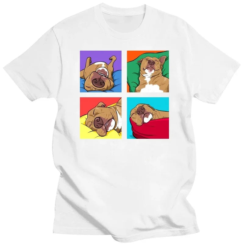 Funny Pitbull Lazy Dog Lover T-Shirt Cotton Graphic Streetwear Summer Tee