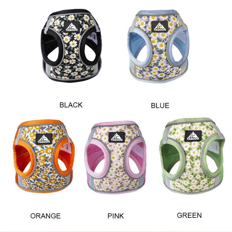 Floral Pet Harness and Leash Set - Reflective Anti-Escape for Dog&Cat